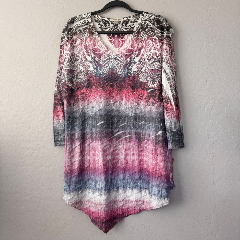 Jess & Jane XL Tunic Top Abstract Paisley Print Long Sleeve